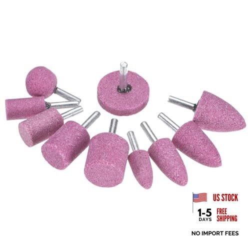 10-Pack Abrasive Mounted Stone Grinding Bits, 1/4 in(6mm) Shank Aluminum Pink