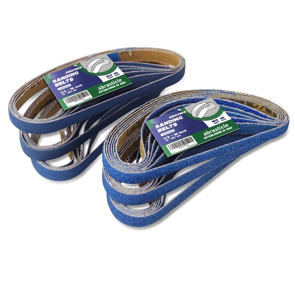1/2″ x 18″ Zirconia Sanding Belts for x Assorted Grit(36 pack), Blue