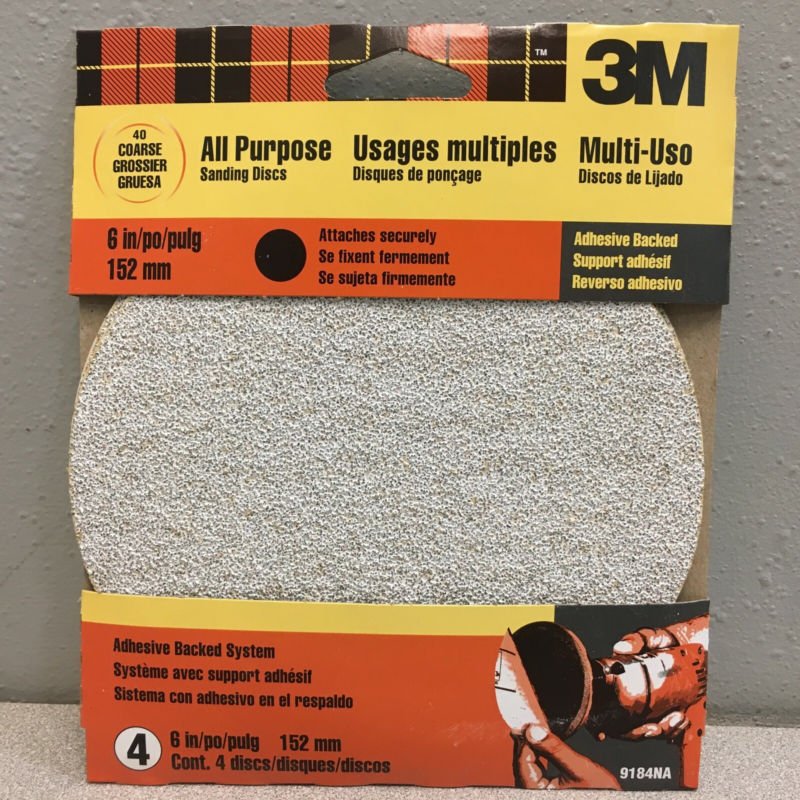 3M 9184DC-NA 6 in. Aluminum Oxide Adhesive Sanding Disc 40 Grit Coarse 4 pk