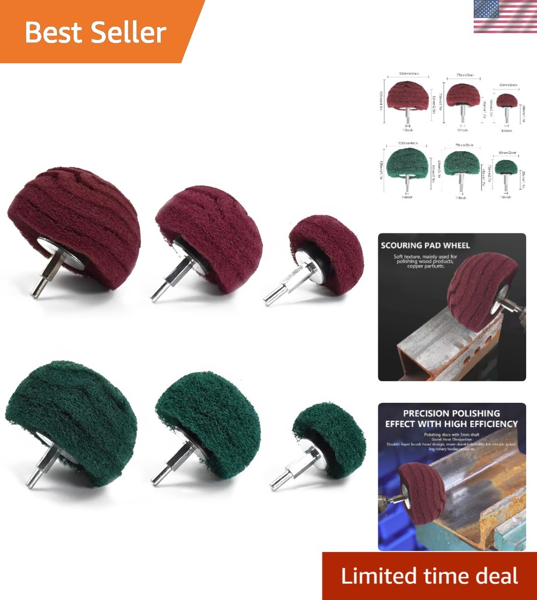 Abrasive Buffing Wheel Drill Kit 6pcs Non Woven Polishing Pads Set