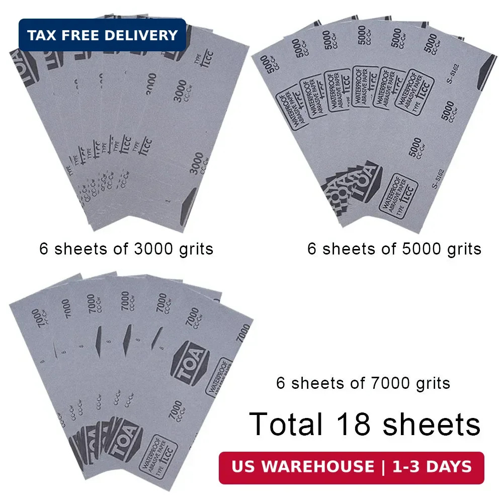 18 Pcs Wet and Dry Sandpaper 3000 5000 7000 High Grit Assorted, 9 x 3.6 Inches A