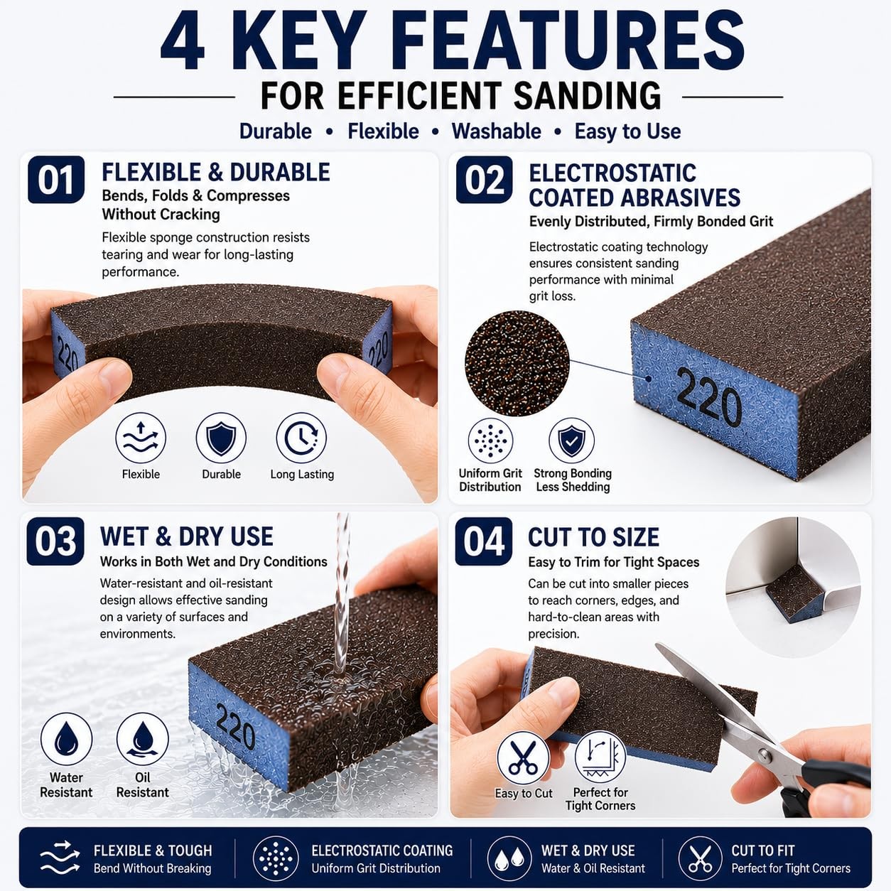 Sanding Sponge 6 Pcs 60-320 Grit Blocks for Drywall Metal Wood