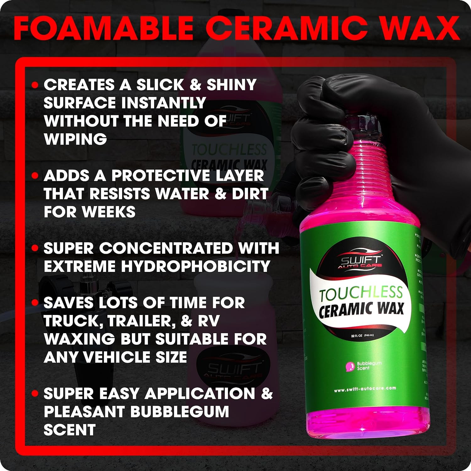 Swift Touchless Ceramic Foamable Wax (32 Oz) – Spray On/Rinse off for High-Gloss