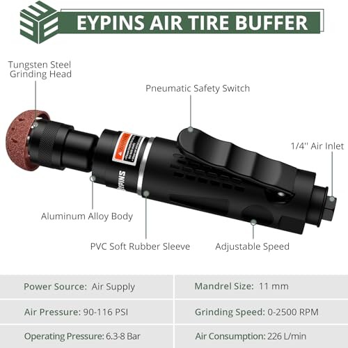 Air Tire Buffer Full Kit – 2500RPM Air Tire Grinder with Air Tire Buffer Kit