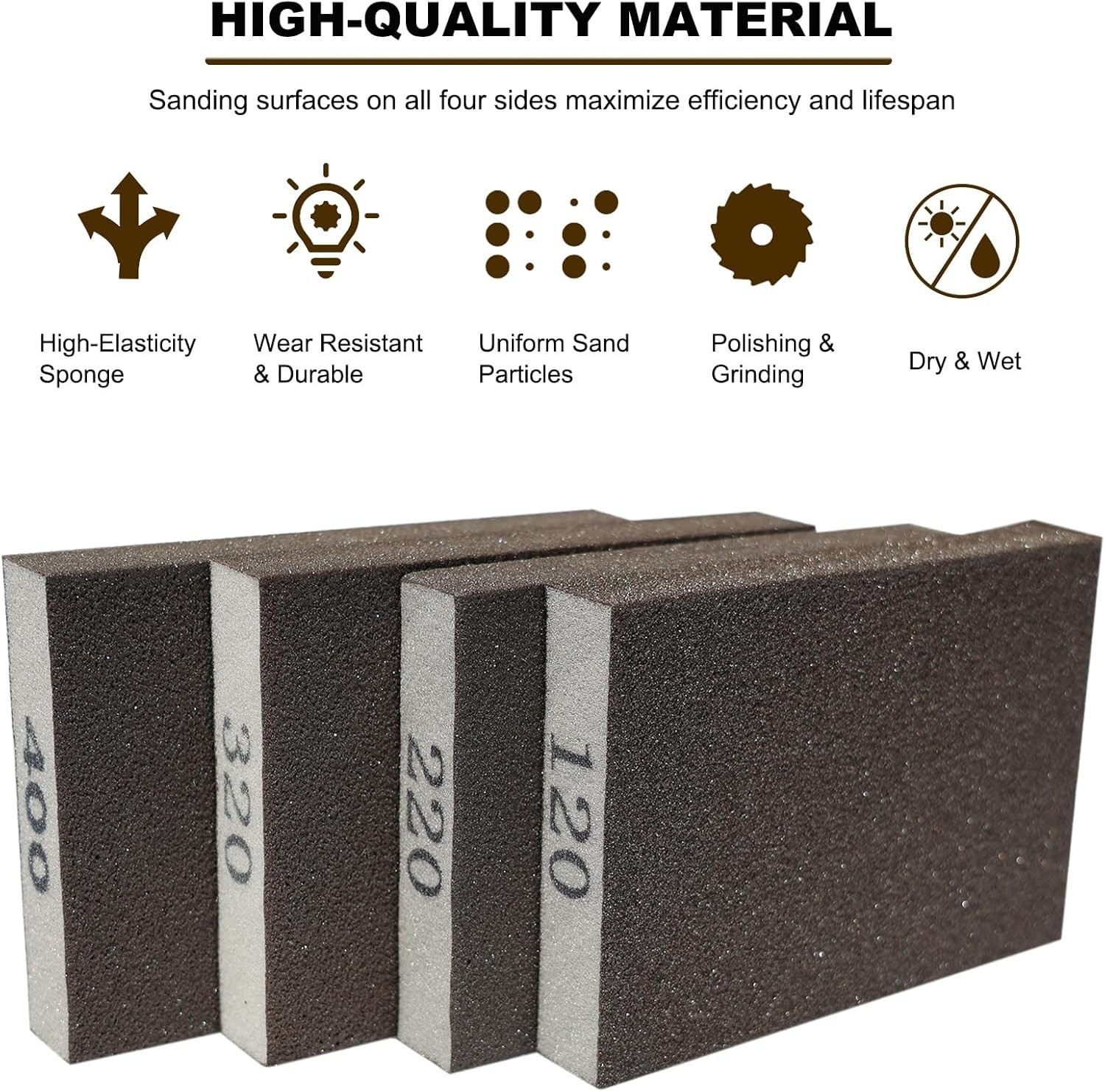 4 Pack Hand Sanding Sponge Set 120/220/320/400 Grit Coarse to Fine Blocks NEW