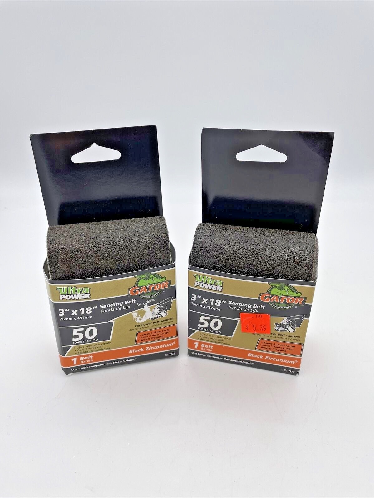 Gator 50 grit sanding belt sand paper 3″x18″, lot of 2 belts, Black Zirconium