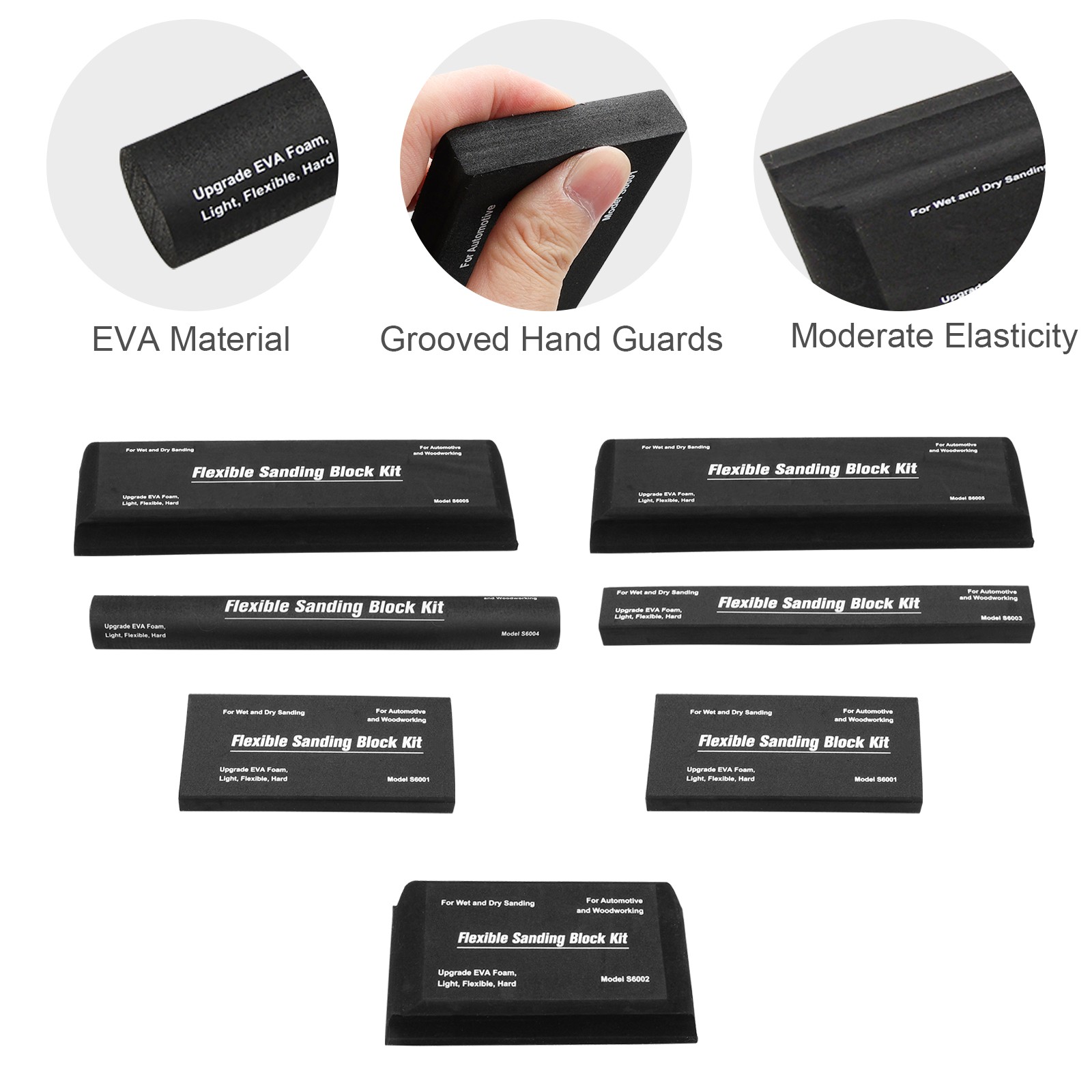 7Pcs Flexible EVA Foam Sanding Block Kit Wet Dry for Automotive Body Wood Repair