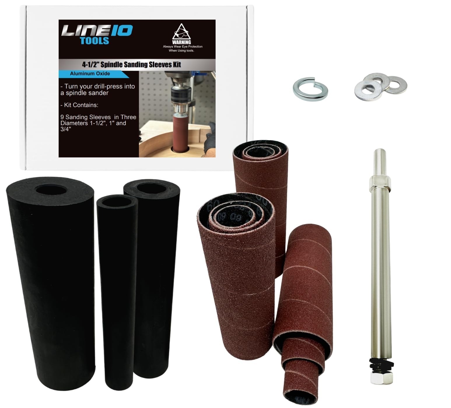 Spindle Sander Drum Sleeve Kit 41/2″ 3/8″ Shank Set 60/80/120 Grit Attach