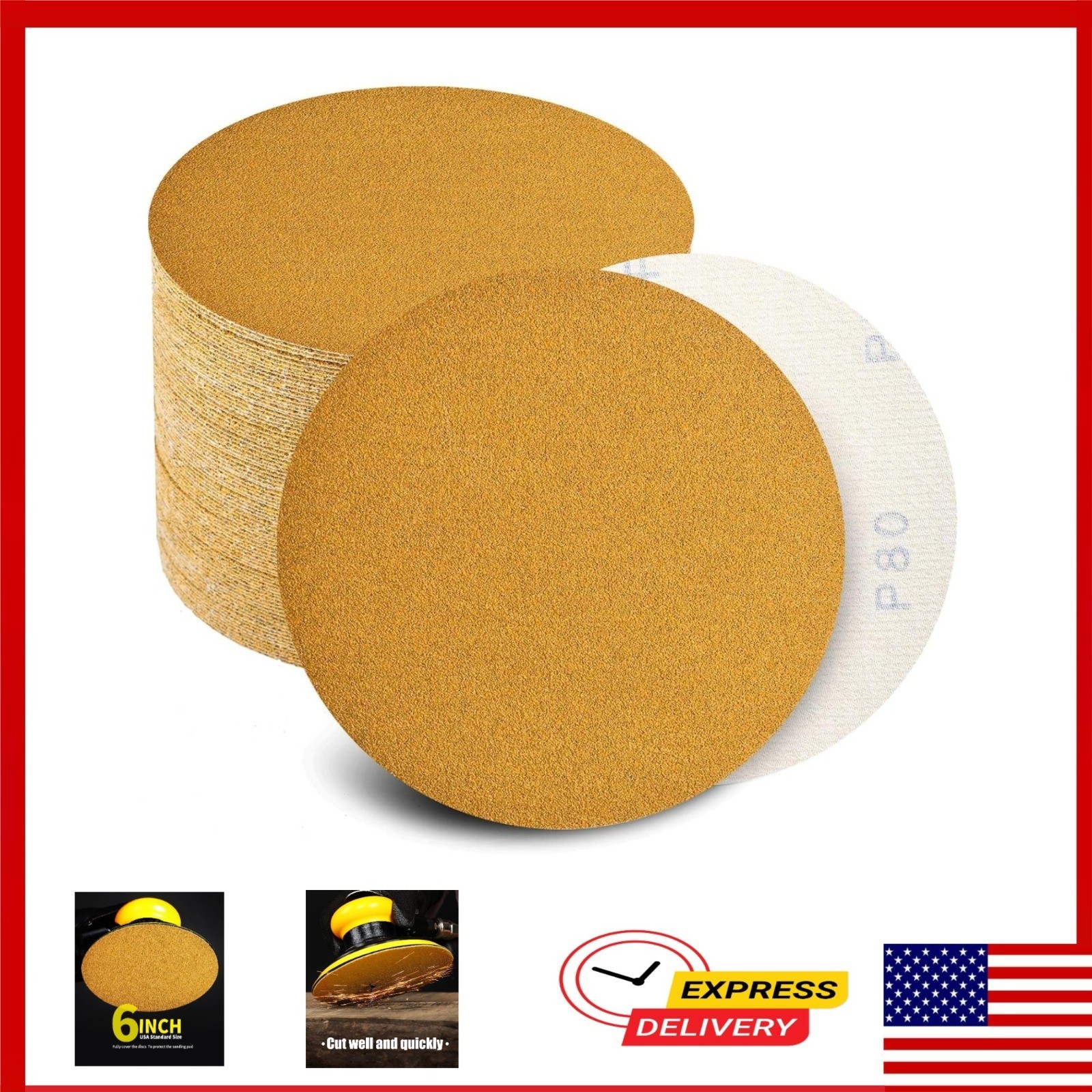 6 Inch Sanding Discs No Hole – 100 Pack, 80 to 400 Grit for Wood & Metal