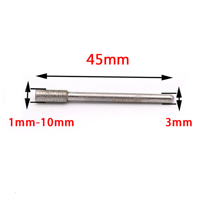 3mm Shank Cylindrical Diamond Grinding Heads Burr Drill Bits Jade Stone Carving
