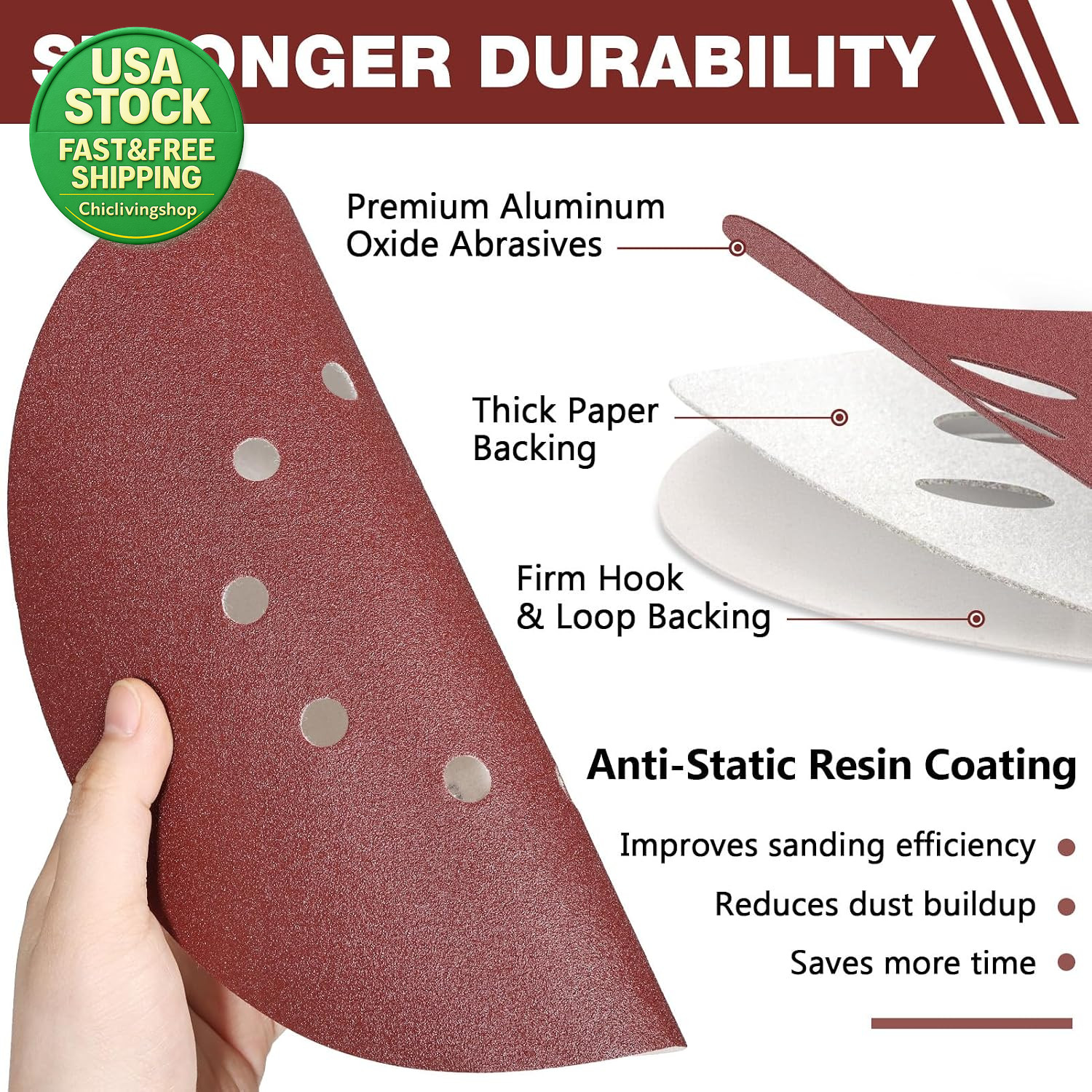9 Inch 10-Hole Sanding Discs 50 Pack 80 Grit Aluminum Oxide for Drywall Sander