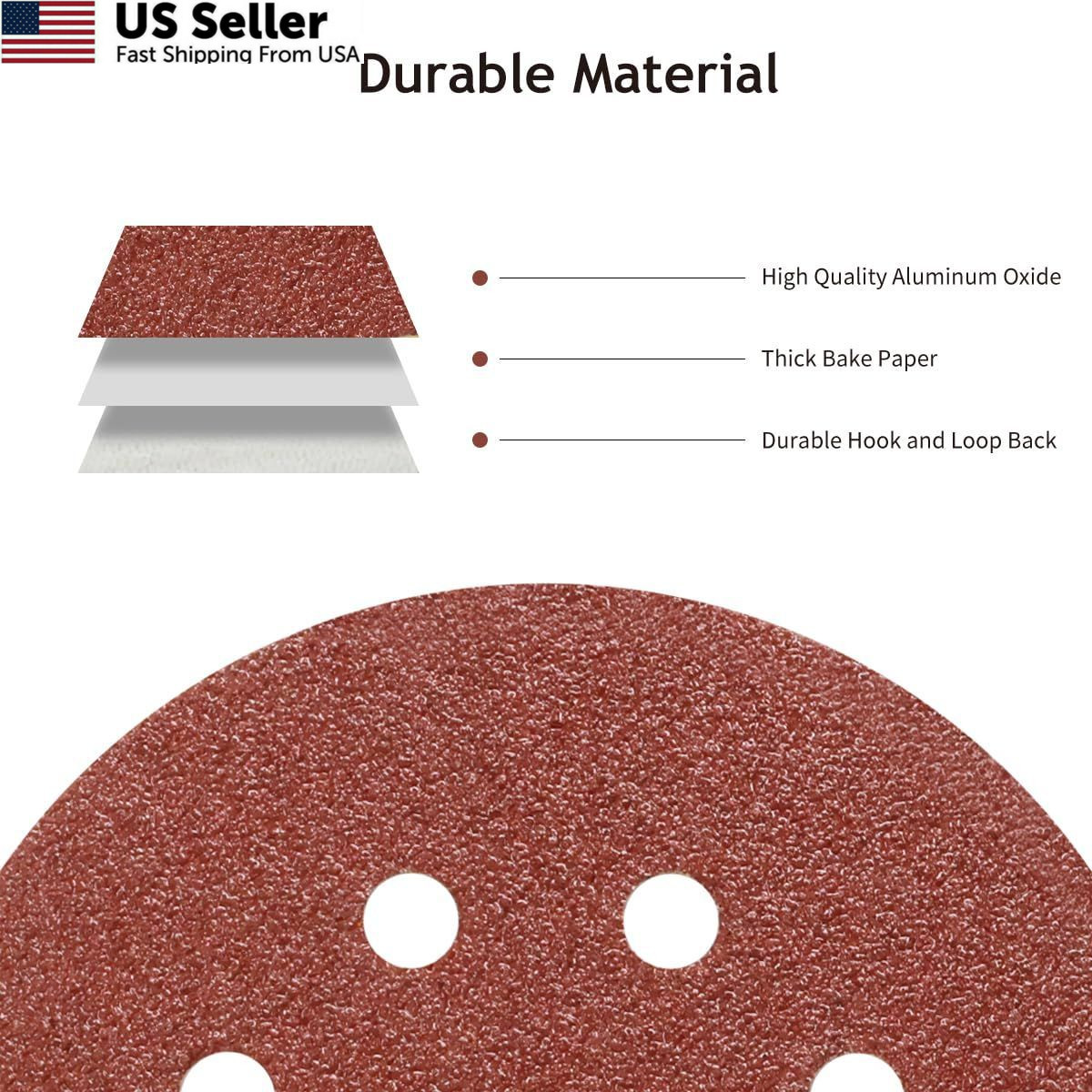SUPBICCO 50 PCS 5 Inch 8 Hole Sanding Discs, 60 80 120 240 320 Assorted Gold