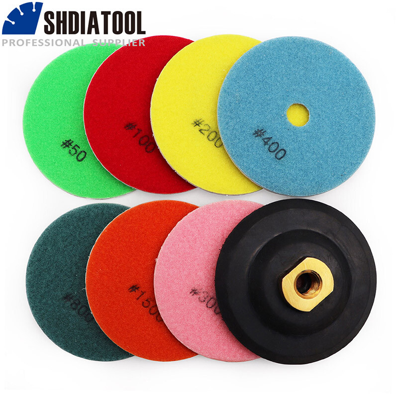 Diamond Wet Polishing Pads 7pcs 4” Sanding Disc Backer for Marble Granite Tile