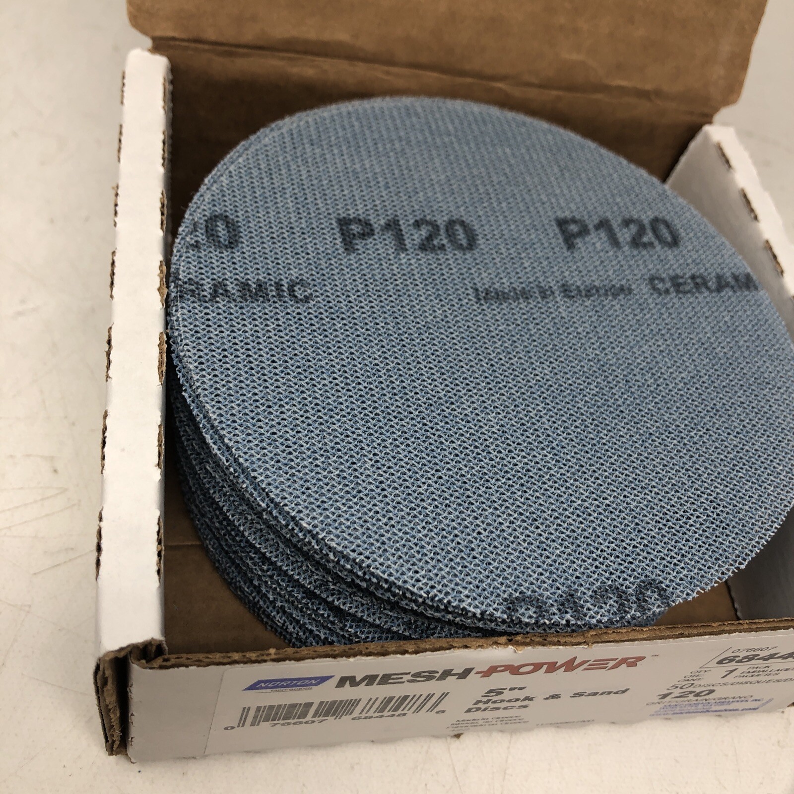Norton Saint Gobain Mesh Power 5″ Hook & Sand Discs Model 68448, 50Discs 120Grit