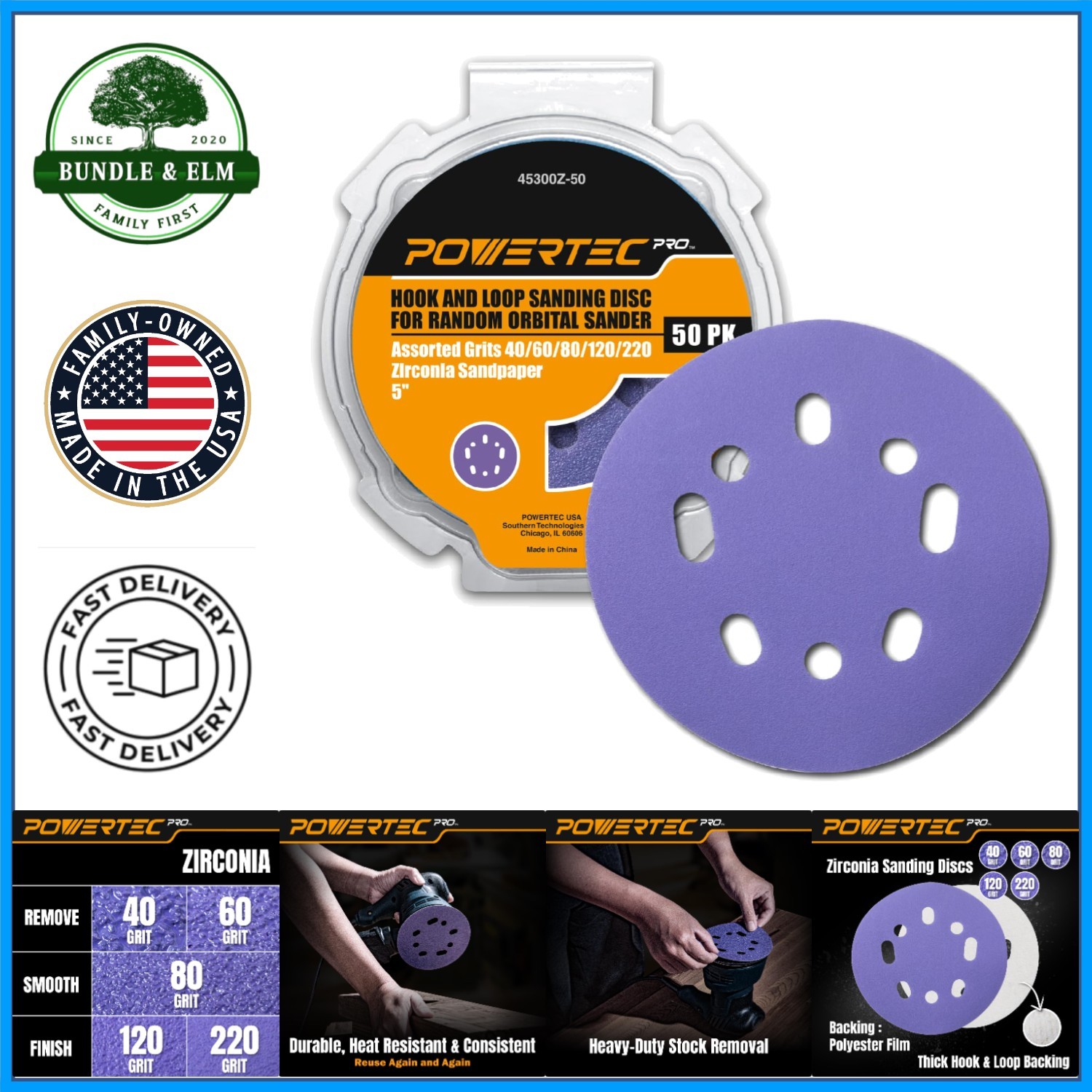5 Inch Zirconia Sanding Discs Set with Multiple Grits for Various Materials
