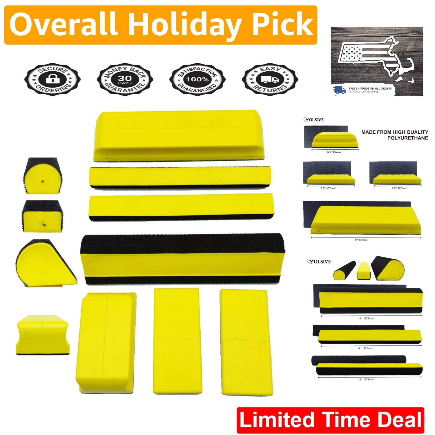 High-Performance Yellow 7pcs Hand Sanding Block Set – Auto Body and Paint Shops