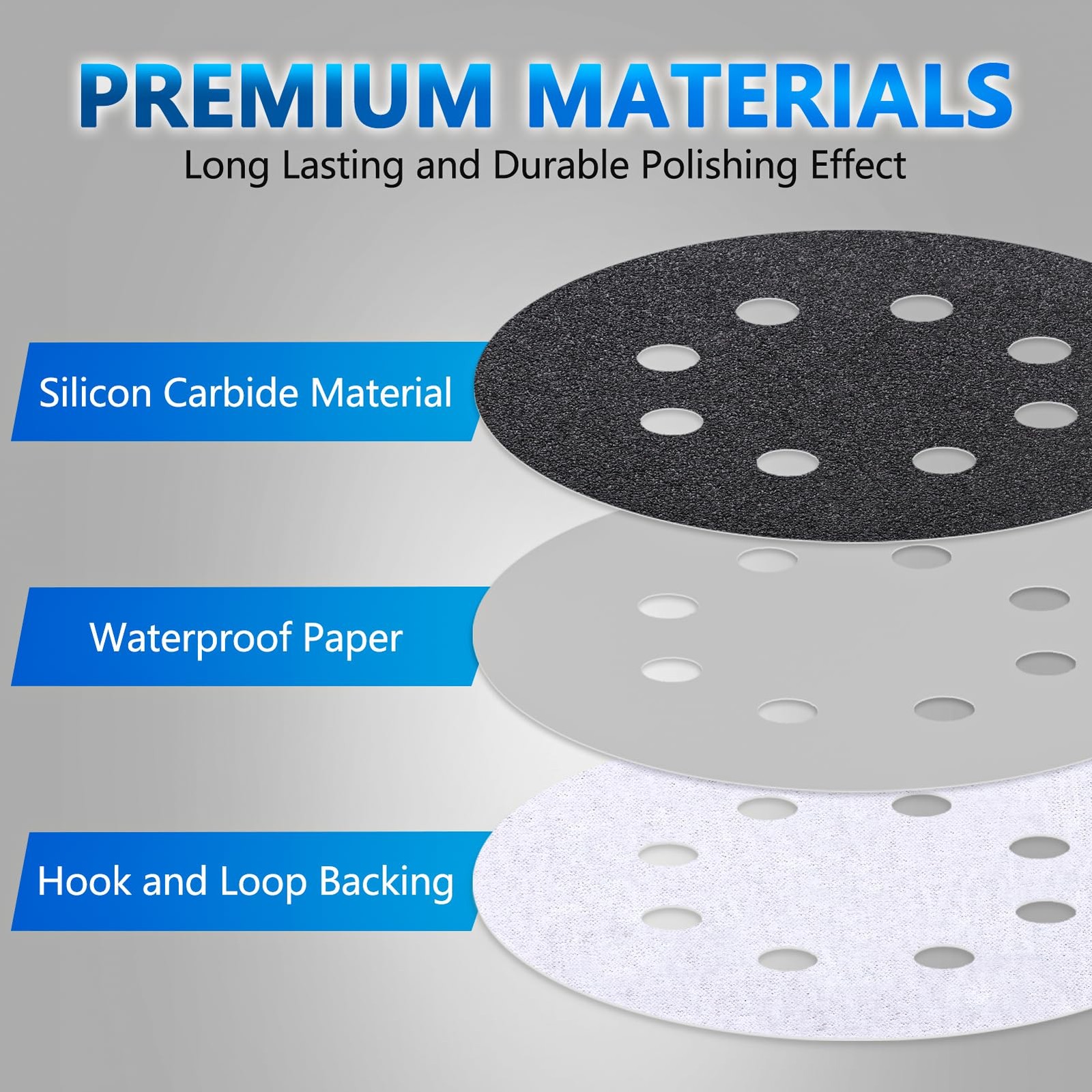 70PCS 5 Inch Hook & Loop Sanding Discs, 8 Holes 60-400 Grit