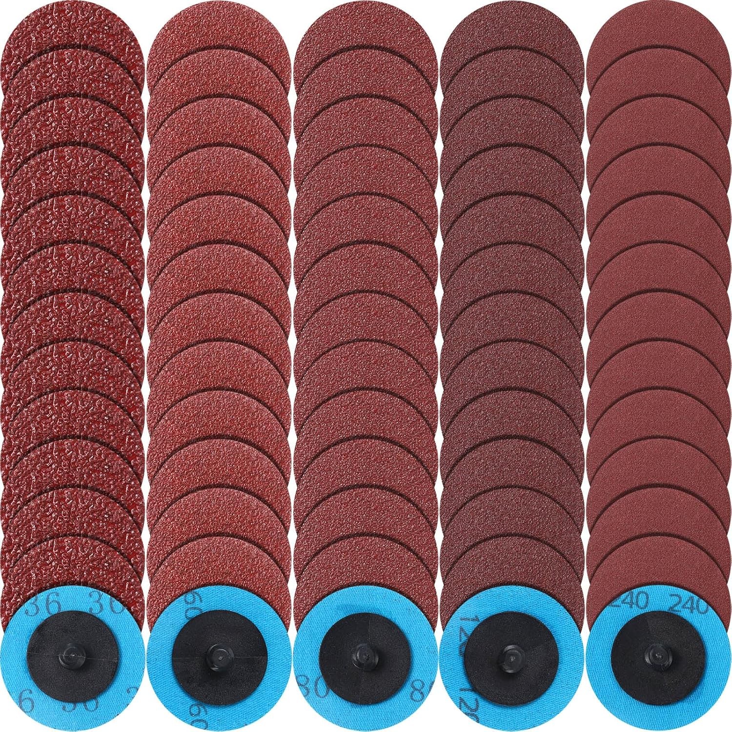 250Pcs Sanding Discs 2in Die Grinder 36-240 Grit Aluminum Oxide Surface Prep Red