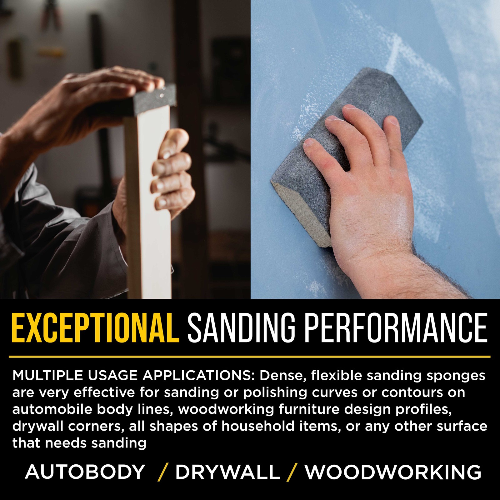 220 Grit Hand Sanding Block Sponges Angled Edge, 6/Box – 3.9″ x 2.75″ Wet/Dry