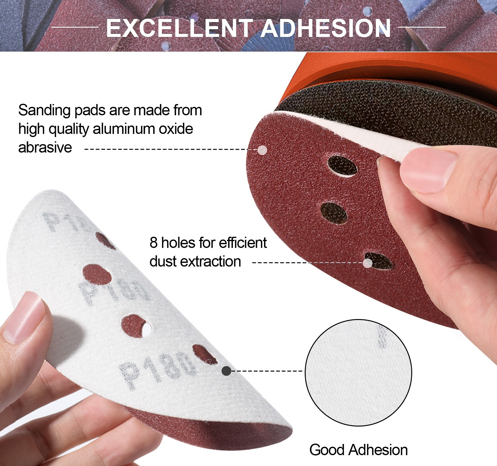 125mm 5 inch 8 Hole Sanding Discs 40 60 80 120 240 320 Grit Orbital Sander Pad