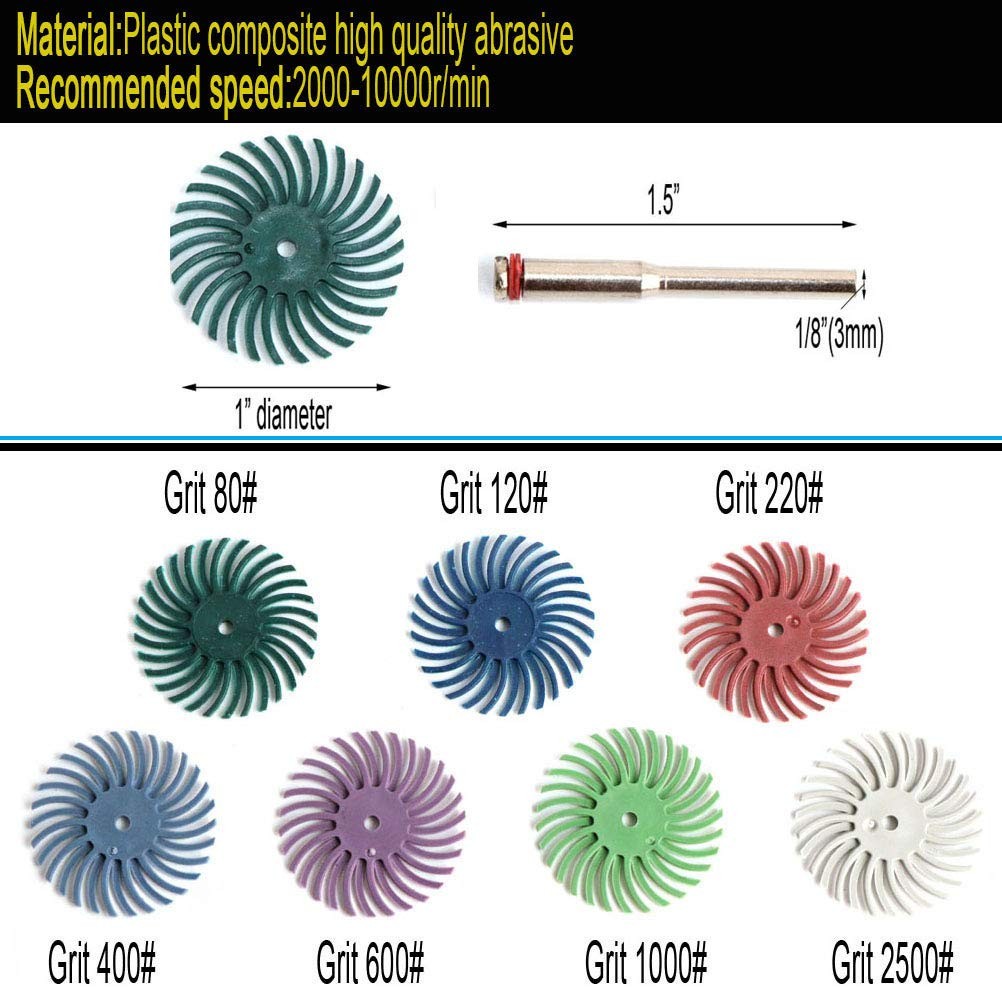 30pcs 1 Inch Radial Bristle Disc Kit with 1/8″ 3 mm Shank for Rotary Tools,De…