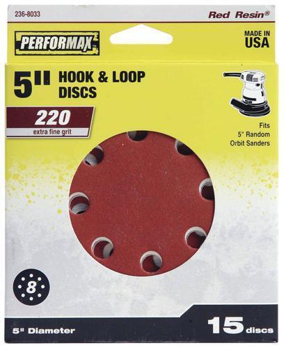 5 inch 220-Grit Extra Fine 8-Hole Hook & Loop Sanding Disc Orbital Paper 15 Pack