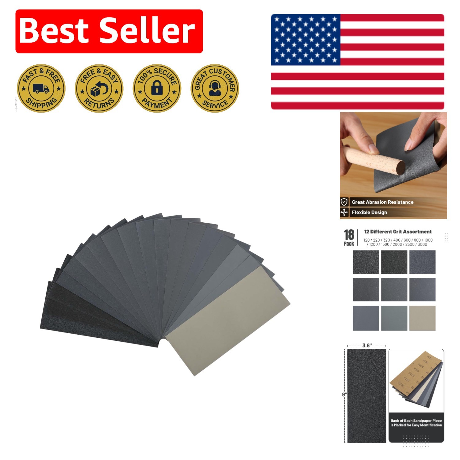 18 Sheet Wet Dry Sandpaper – Perfect for Automotive, Wood & Furniture Finishing