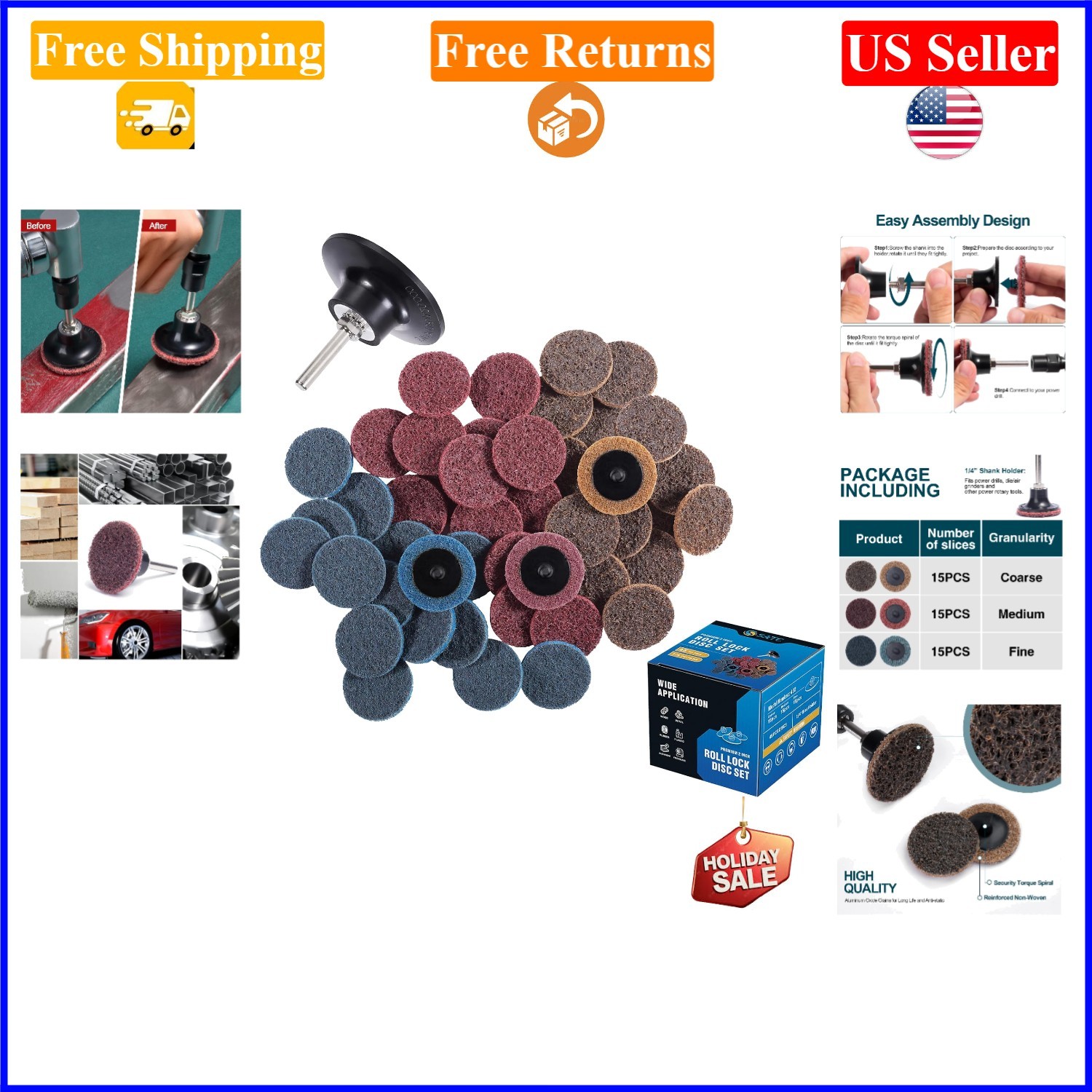 46pcs 2 Inch Sanding Discs Set with 1/4″ Holder for Metal, Plastic, Rust