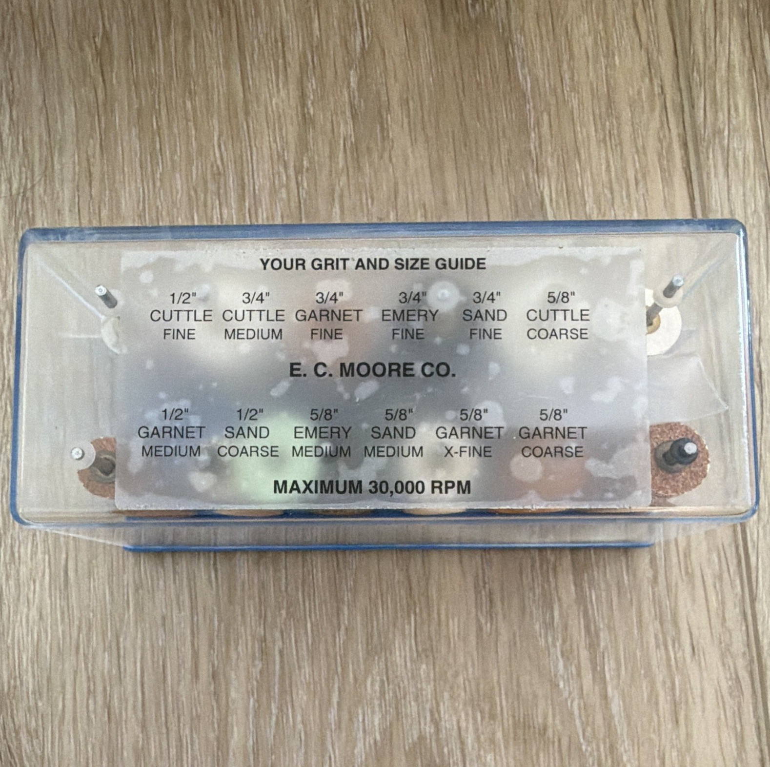 E. C. Moore Co. Dental Disc Assortment Stand Set 12pc Rotary With Mandrel