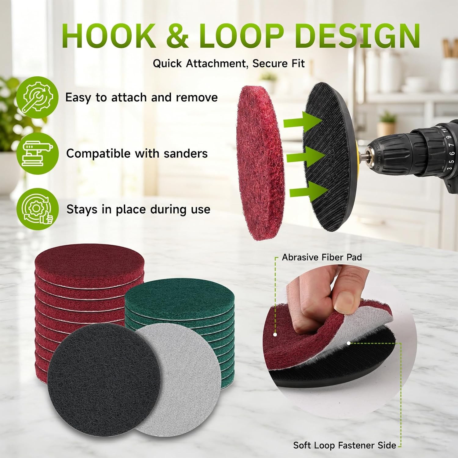 5 Inch Hook Loop Scuff Discs Non Woven Scouring Pads Cleaning 10Pcs Mix Color