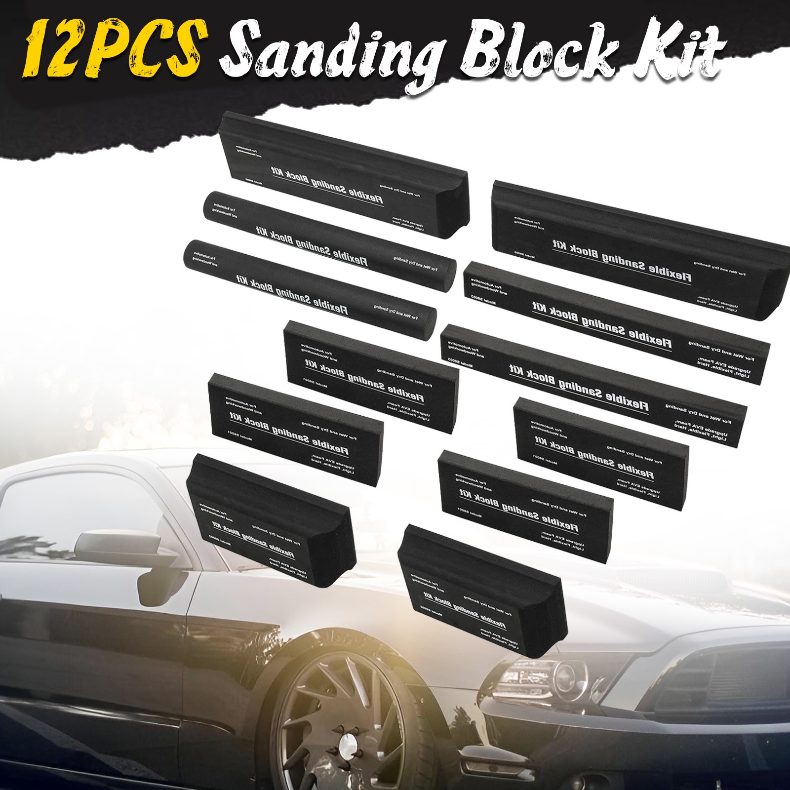 12PCS Sanding Block Kit Flexible EVA Foam Automotive Wet or Dry Sanding Block