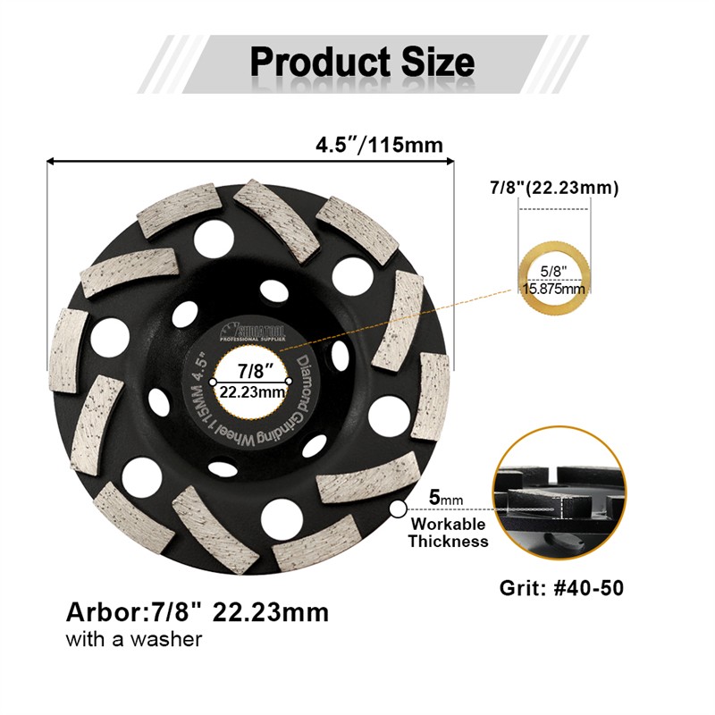 4.5″/5″ Diamond Grinding Cup Wheel for Concrete Granite Stone Marble Sanding
