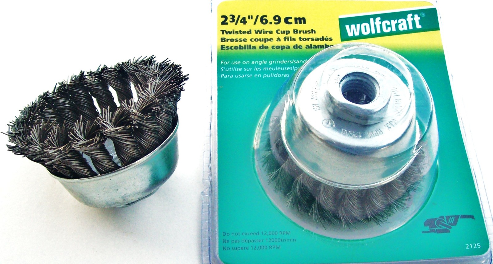 2 WOLFCRAFT 3″ KNOTTED TWISTED CUP BRUSH WIRE WHEELS 5/8″-11 ANGLE GRINDER #2125