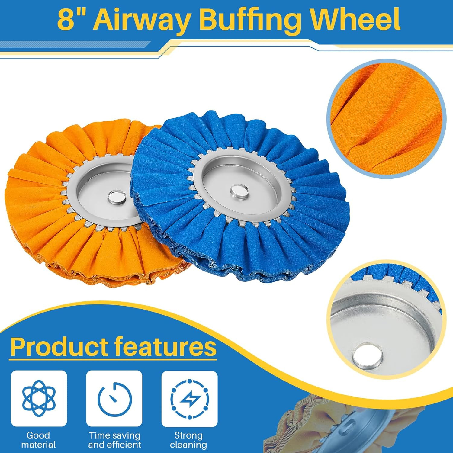 7 Pcs 8″ Airway Buffing Wheel Kit in Diameter 5/8″ in Arbor Hole, Aluminum Metal