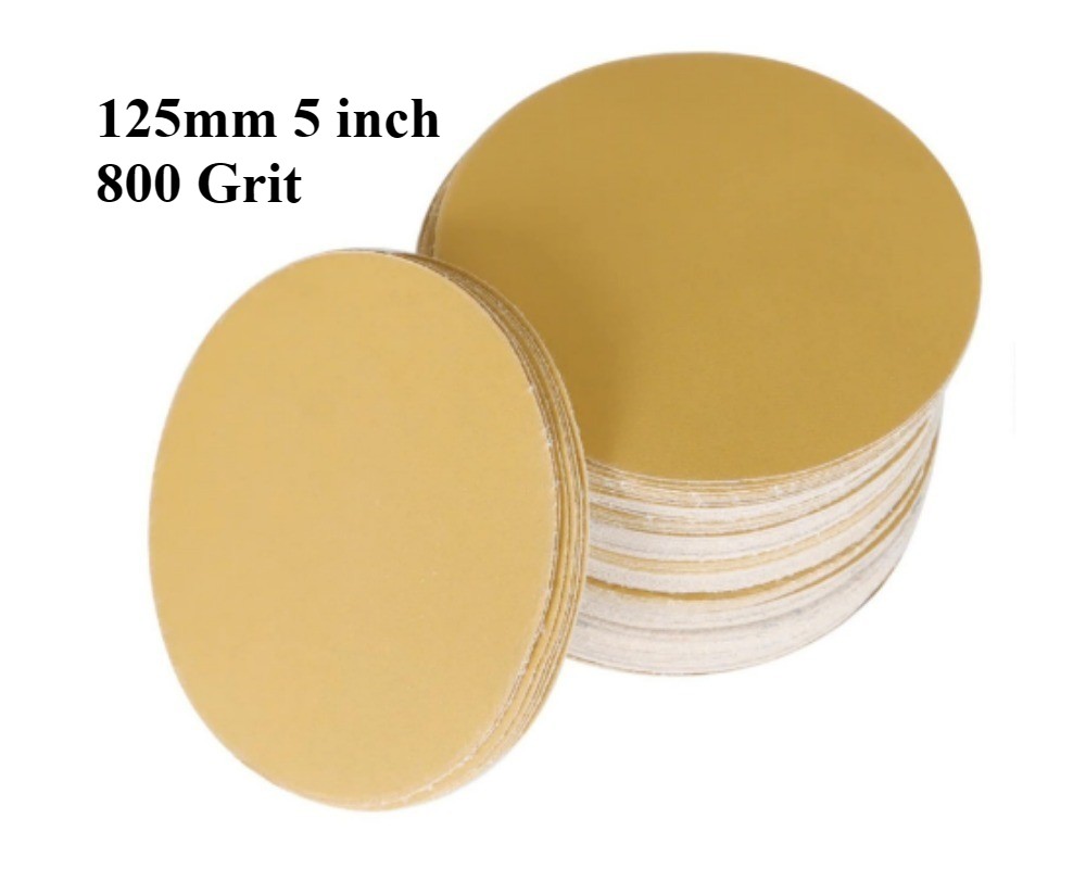 150PACK 125mm 0-Hole 5 In Gold sandpaper Hook & Loop Grip Sanding Discs 800 Grit