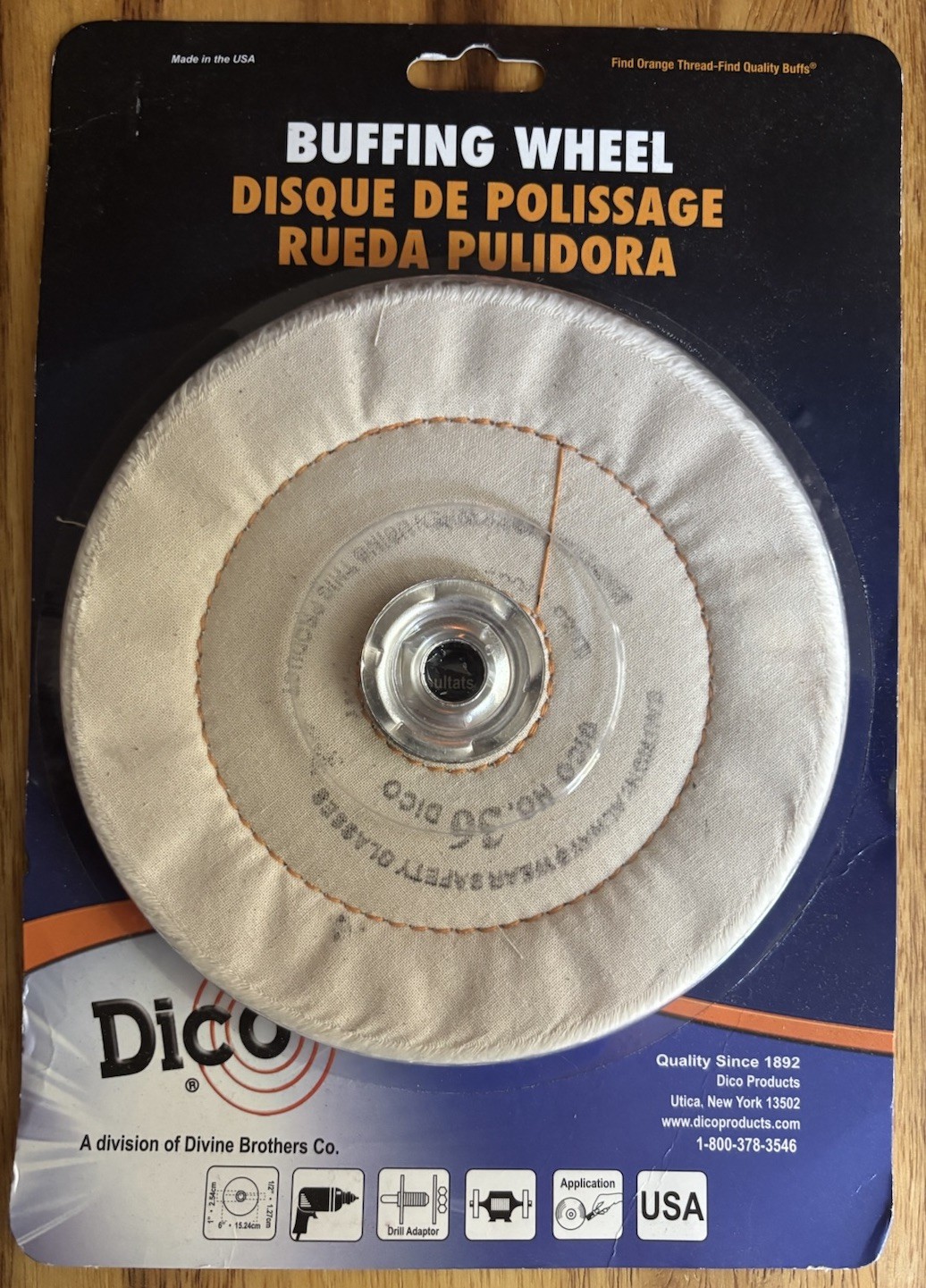 Dico Buffing Wheel Spiral Sewn 6 Inch Diameter 1/2 Inch Thick Medium