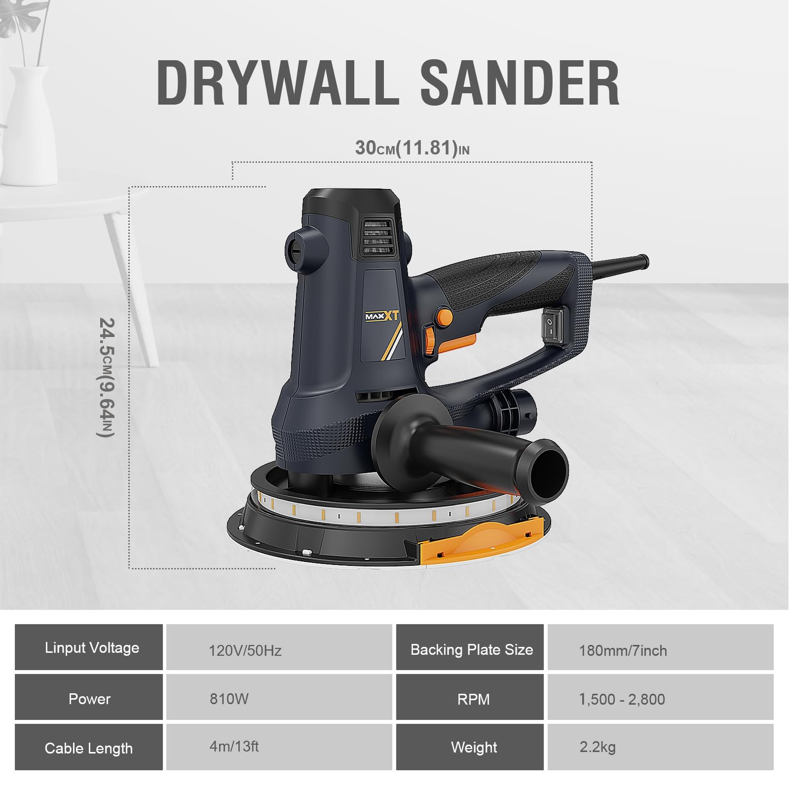 MAXXT Handheld Drywall Sander 810W, Electric for Extra Large, Gray