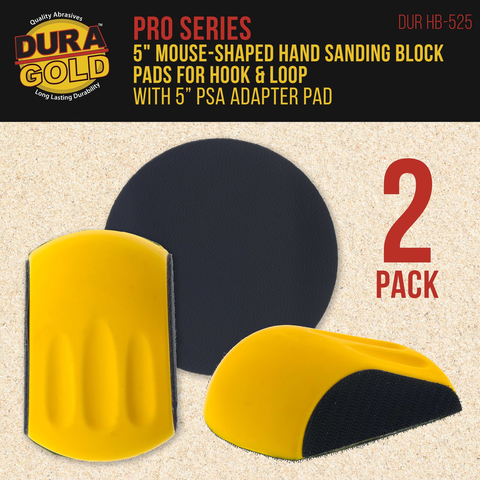 2ea 5″ Mouse-Shaped Hand Sanding Block Pads for Hook & Loop and PSA 5″ DA Discs