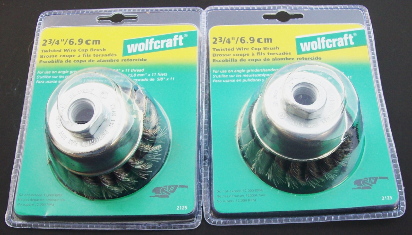 2 WOLFCRAFT 3″ KNOTTED TWISTED CUP BRUSH WIRE WHEELS 5/8″-11 ANGLE GRINDER #2125