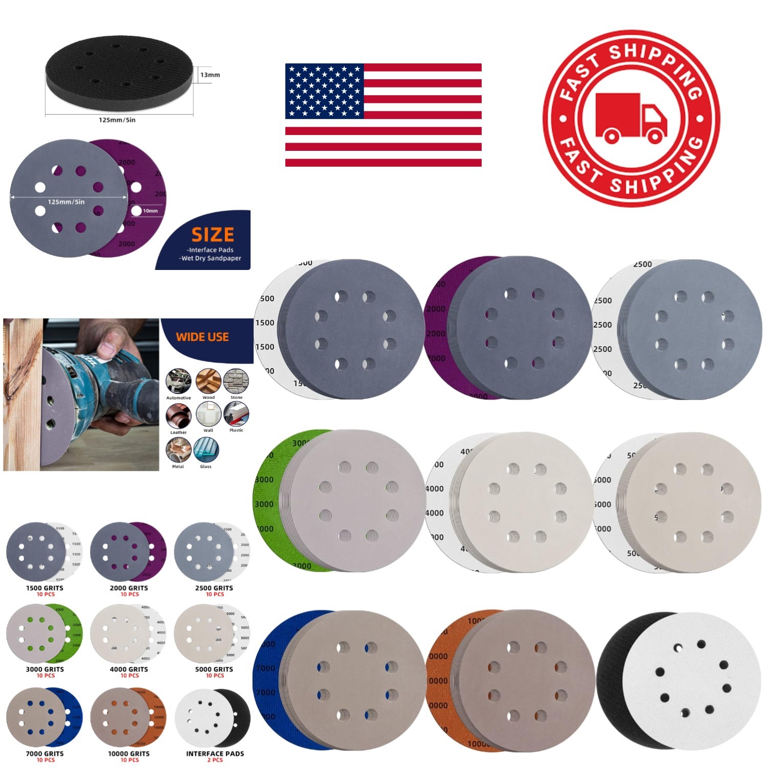 Super Fine 80pcs 5 Inch Sanding Discs Hook and Loop for Wood and Metal Finishing