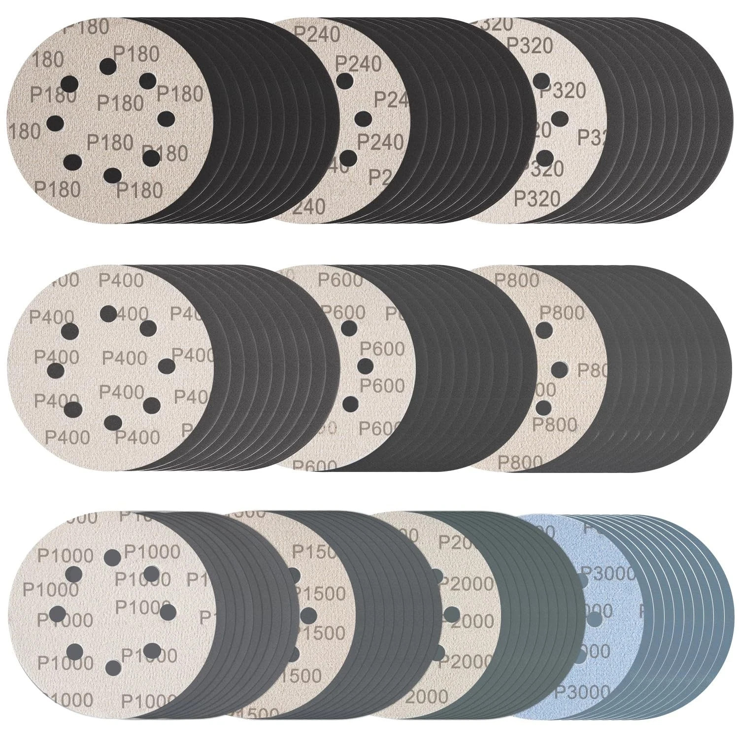 100 Discos Lija 5 Pulgadas Adhesive 8 Agujeros Uso Seco Mojado Lijado Orbital