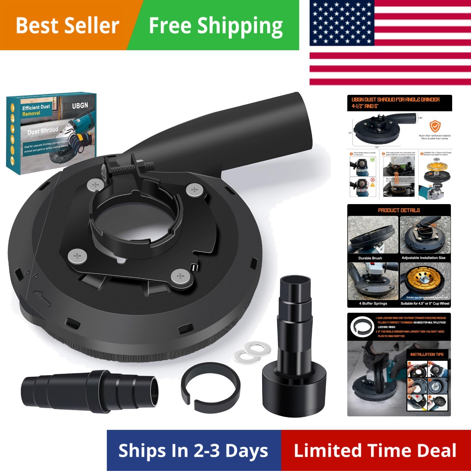 Dust Shroud for Angle Grinder 4.5 inch and 5 inch, Grinder Dust Shroud with 2…