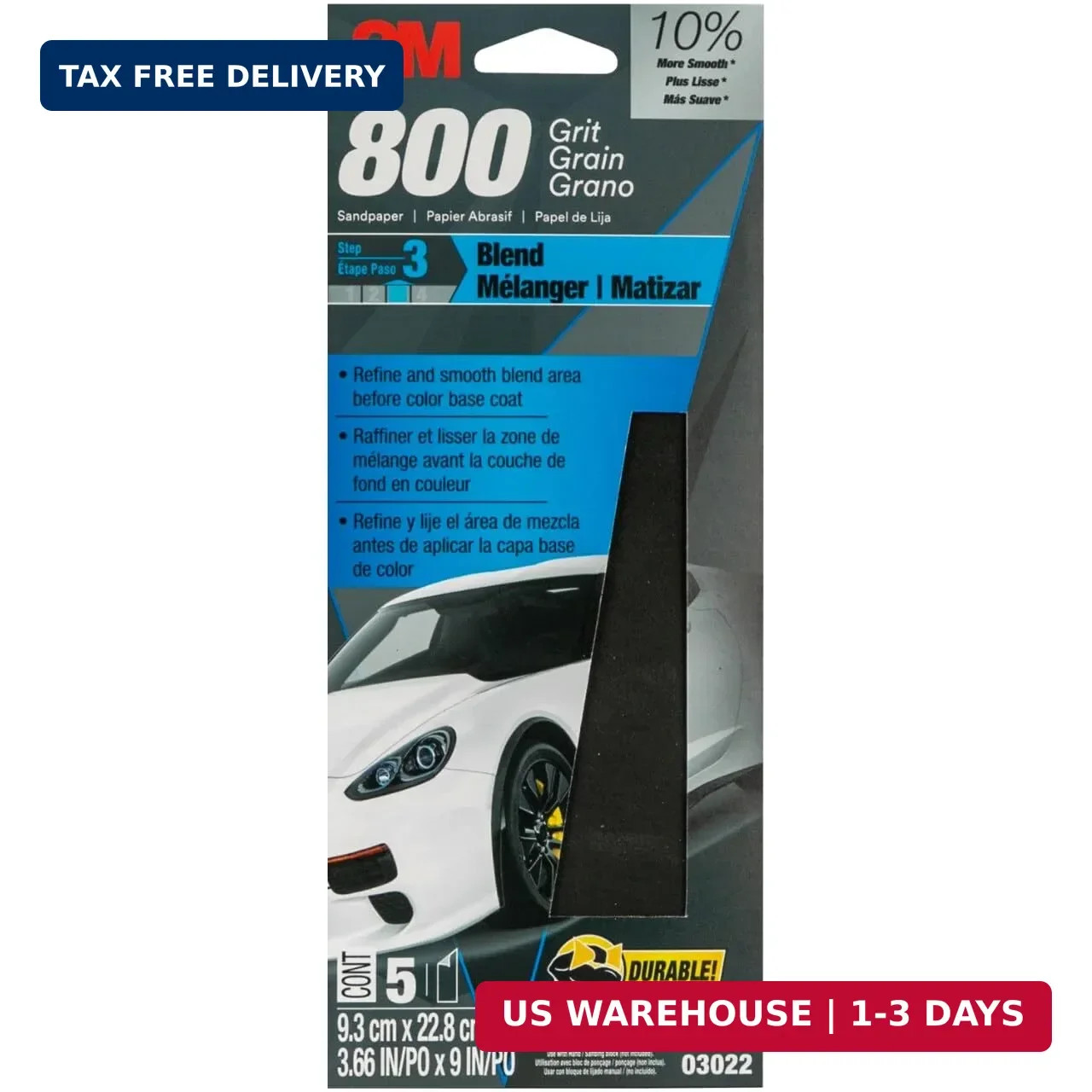 Wetordry Sandpaper, 03018, 400 Grit, 3 2/3 in x 9 in, 5 Sheets Per Pack