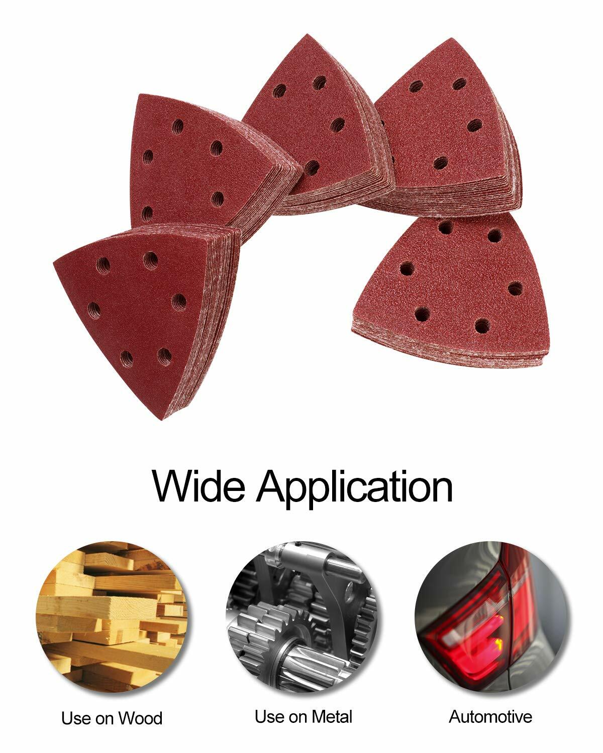 100PCS Triangle Sanding Pads for Oscillating Multi-Tool Hook Loop Sandpaper Disc