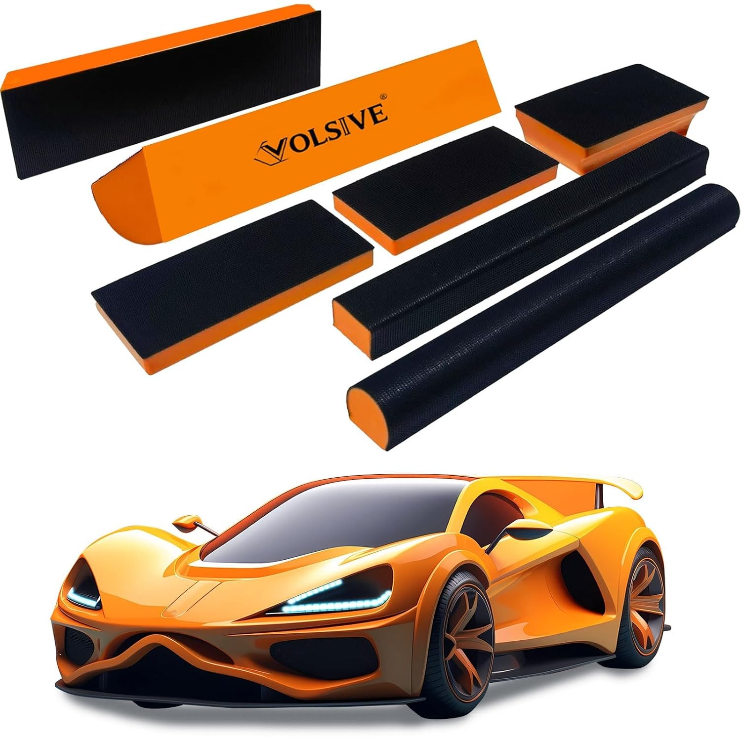 VOLSIVE 7pcs Hand Sanding Block Set, Rectangle Handheld Sanding Pad, Hook and Lo
