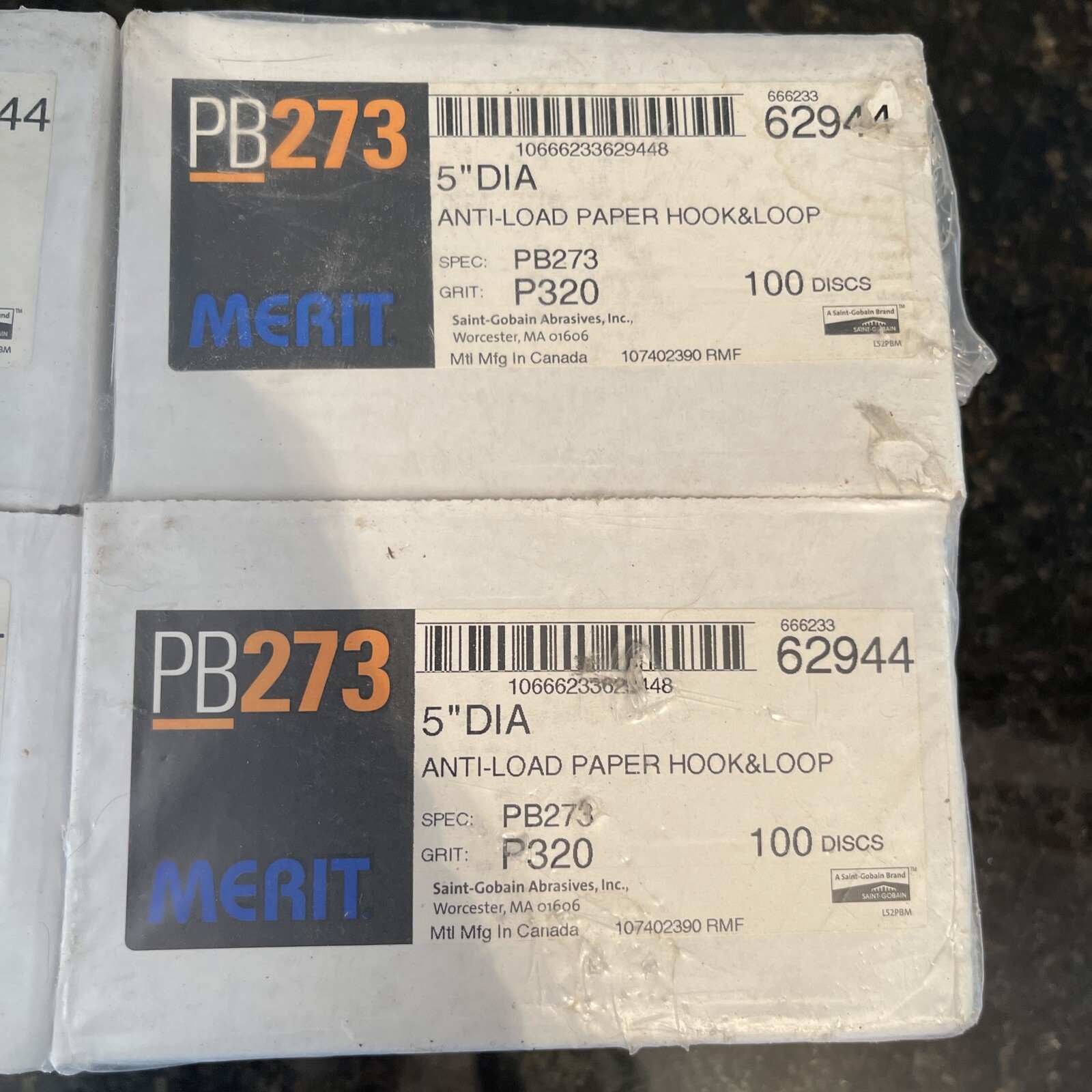 New Merit PB273 P320 Grit Anti-Load Paper 5″ Discs 62944 100 Each Lot Of 4