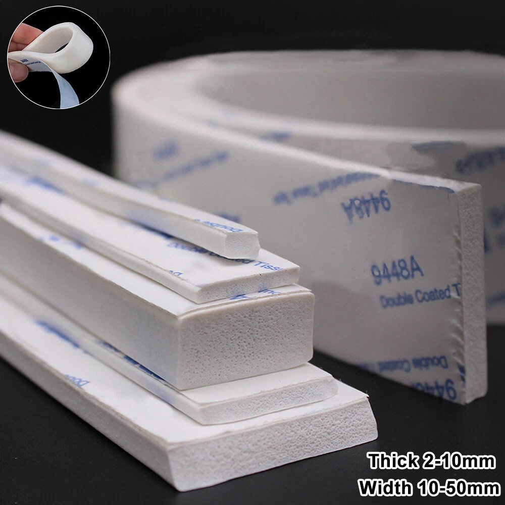 Thick 2-10mm White Self Adhesive Silicone Rubber Sponge Seal Strip Width 10-50mm