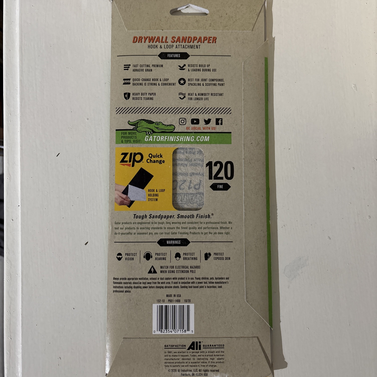 Gator Hook and Loop Drywall Sandpaper Fine 120 -Grit Sheet Sandpaper 4.5-Inches