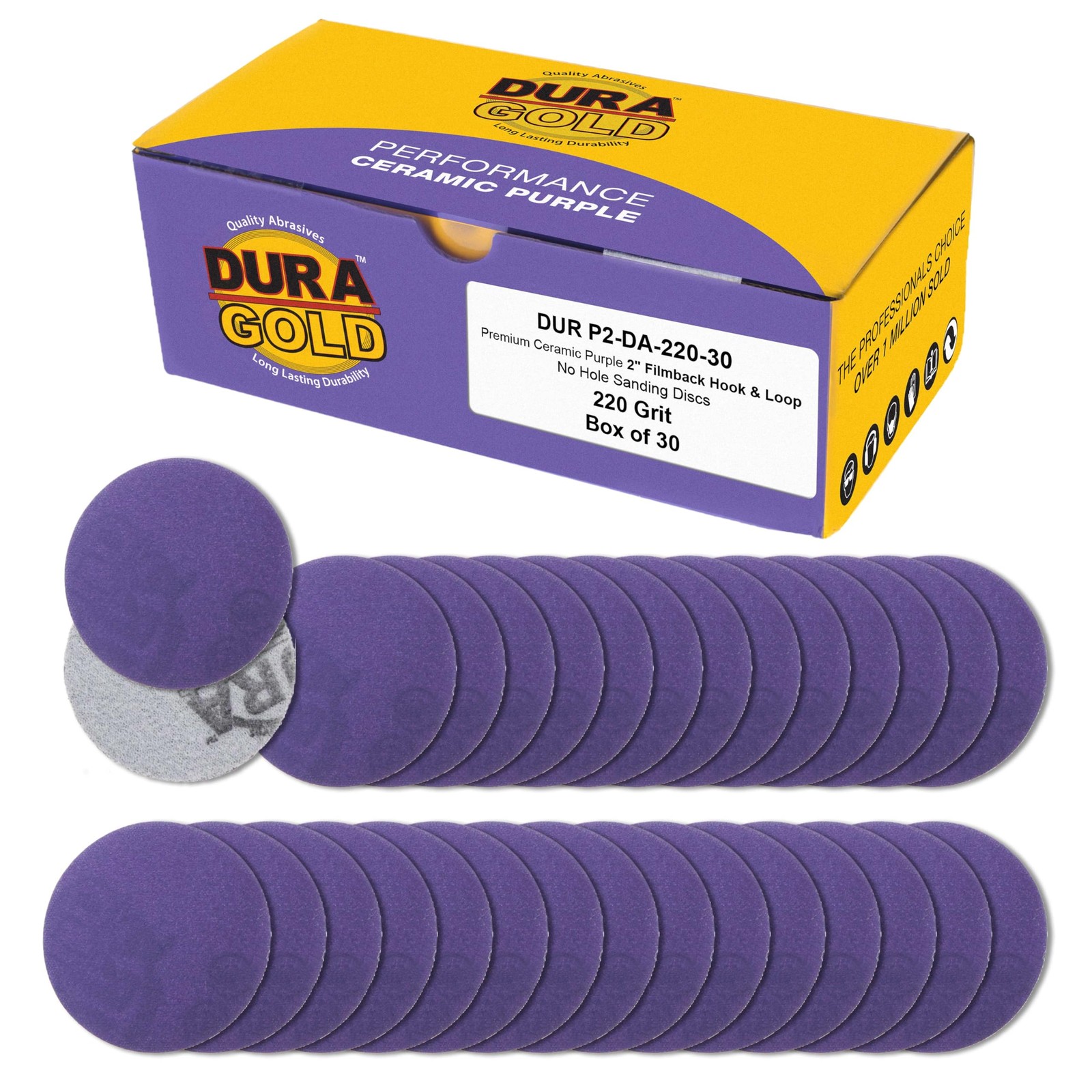 Premium 220 Grit 2″ Purple Film Ceramic Sanding Discs, Box of 30 – Hook & Loo…