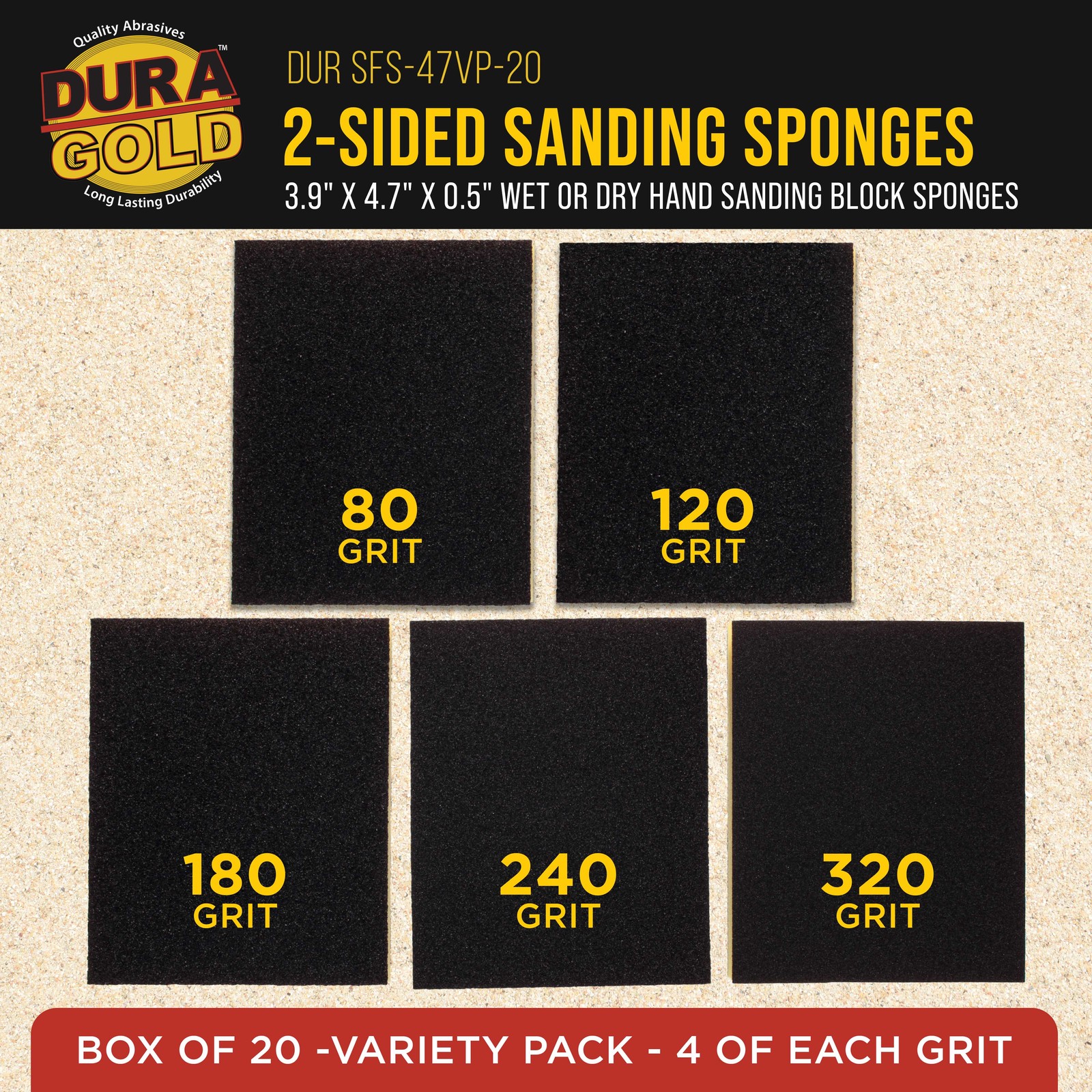 Double-Sided Sanding Sponge Corse Grit Variety Pack, Box of 20, 4.7″ x 3.9″